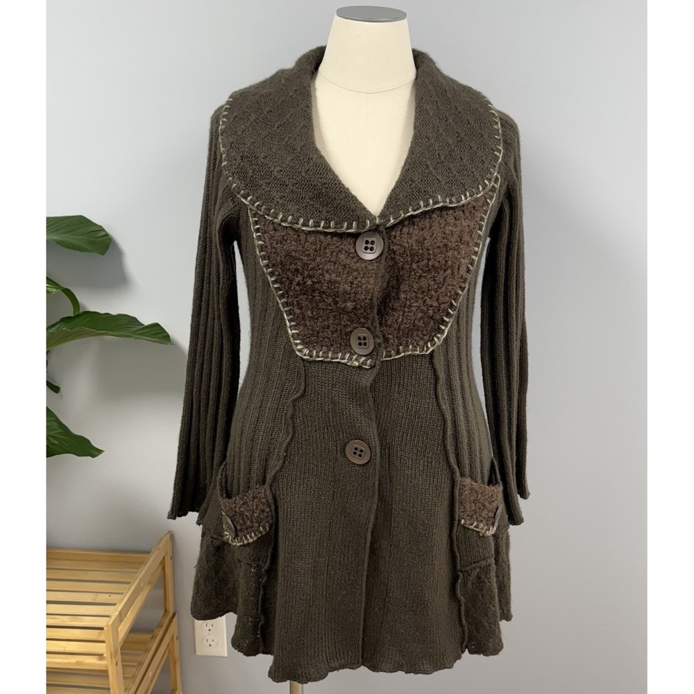 Monroe & Main Boho Mixed Media Cardigan Sweater L Wool Mohair Coatigan Duster